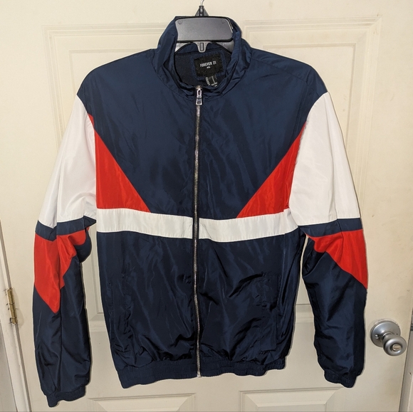 Forever 21 Men's Navy and Red Colorblock Jacket - Picture 4 of 4